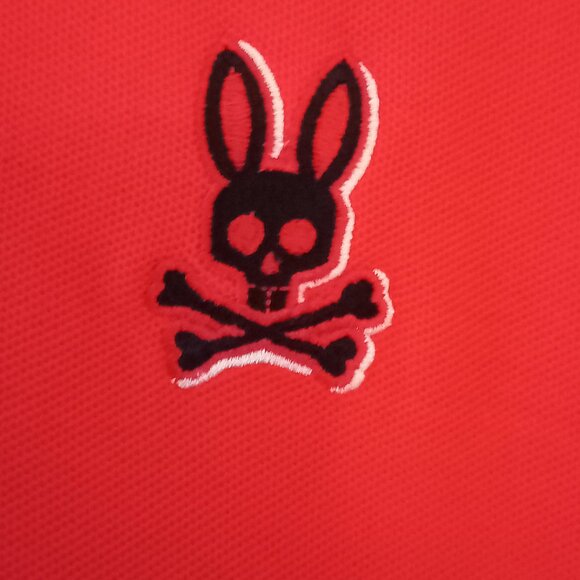 PSYCHO BUNNY hot salmon pink and black polo shirt - Picture 6 of 14